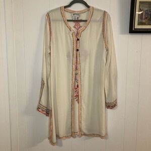 Papillon Los Angeles Cream Embroidered Longline Tunic Medium